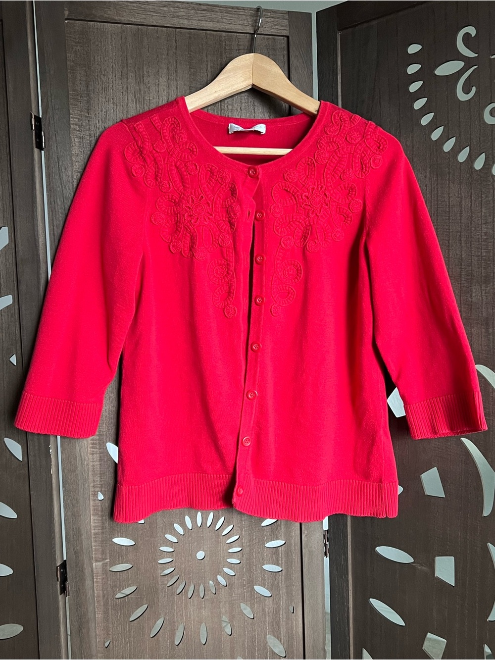 Christopher & Banks Red Embroidered Button Cardigan